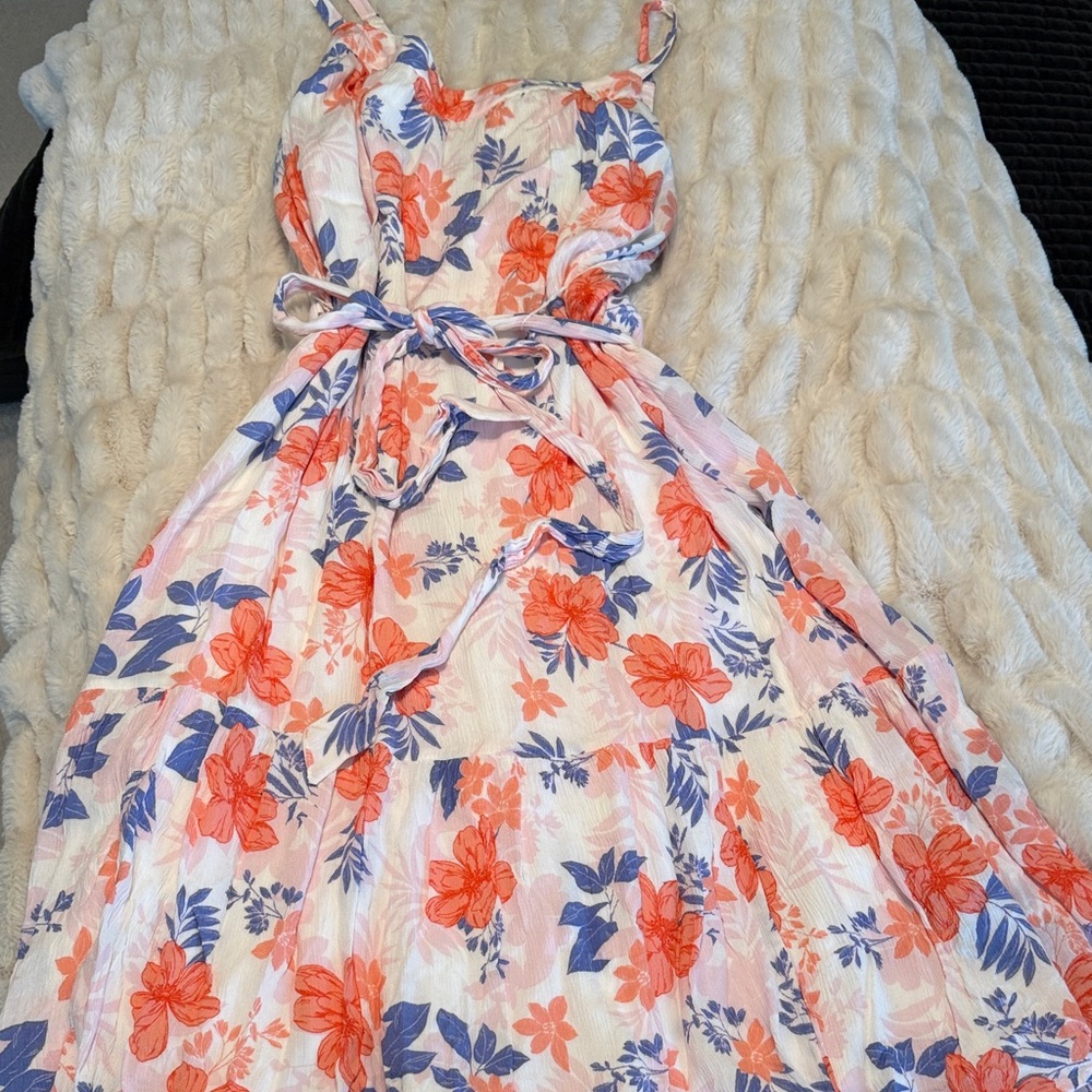 GAP Floral Midi Dress - Coral, Indigo, Ivory